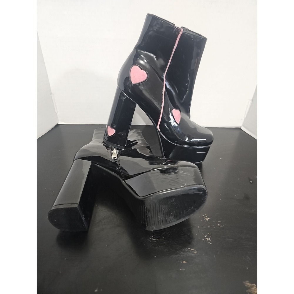 Lamoda Platform Ankle Boots Black Patent Heart Chunky Heel Size 5 Women - Picture 6 of 6